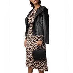 WITCHERY Animal Print Smocked Midi Dress Size 4 Y2K 100% Polyester